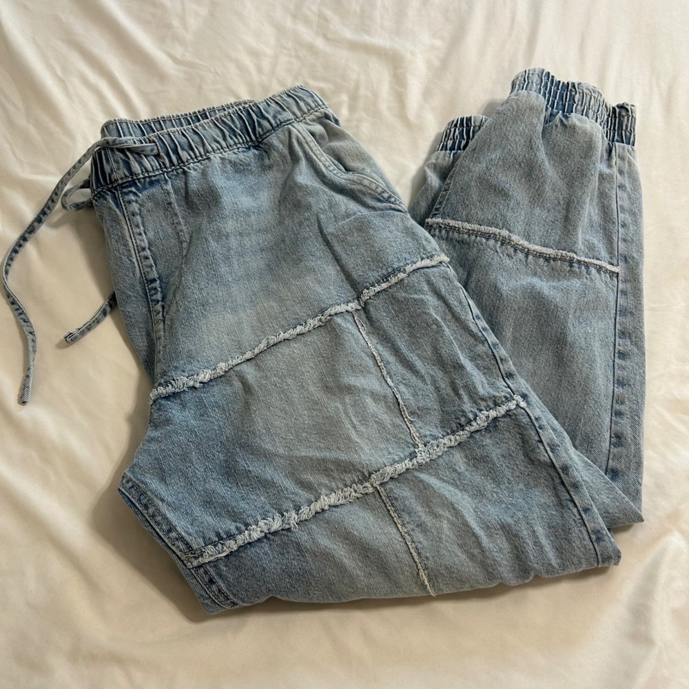 Banjara Light Wash Patchwork Denim Joggers Elastic Waist Size 14